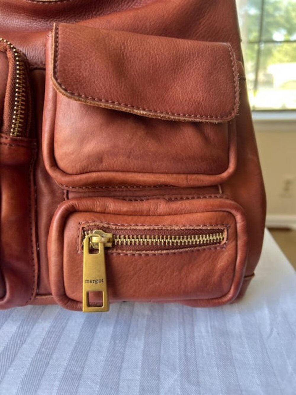 Margot New York Brandy Brown Leather Crossbody Hobo Bag - Picture 6 of 15